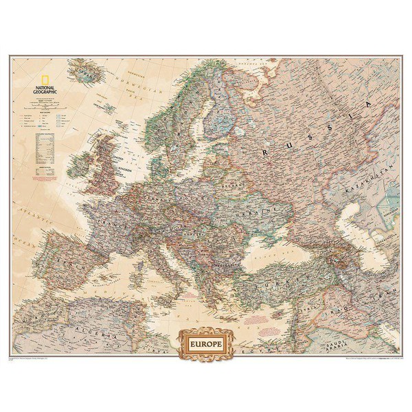 National Geographic mapa estilo antigo da Europa em 3 partes