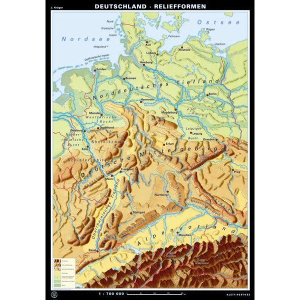 Klett-Perthes Verlag Mapa Alemanha formas de relevo / formas da paisagem (ABW) 2 lados
