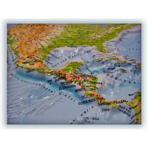 geo-institut Mapa mundial Silver line physical relief map of the world (in German)