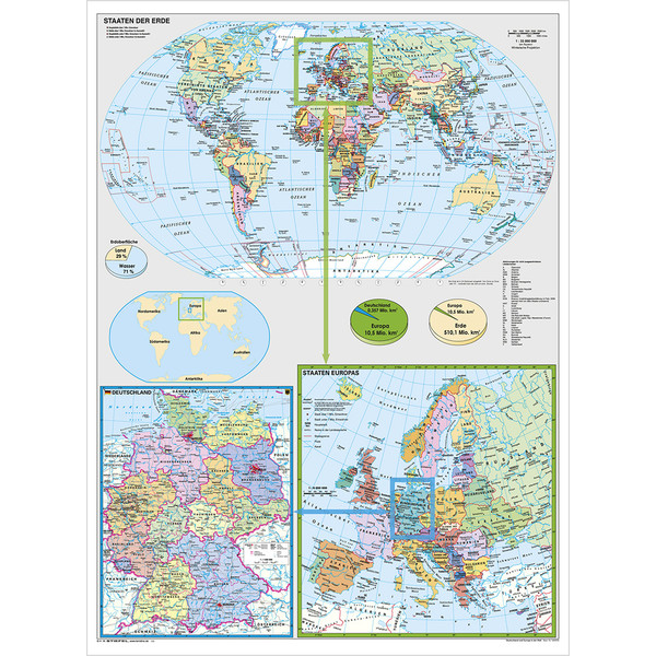 Stiefel Mapa Map of Germany and Europe in the World (in German)