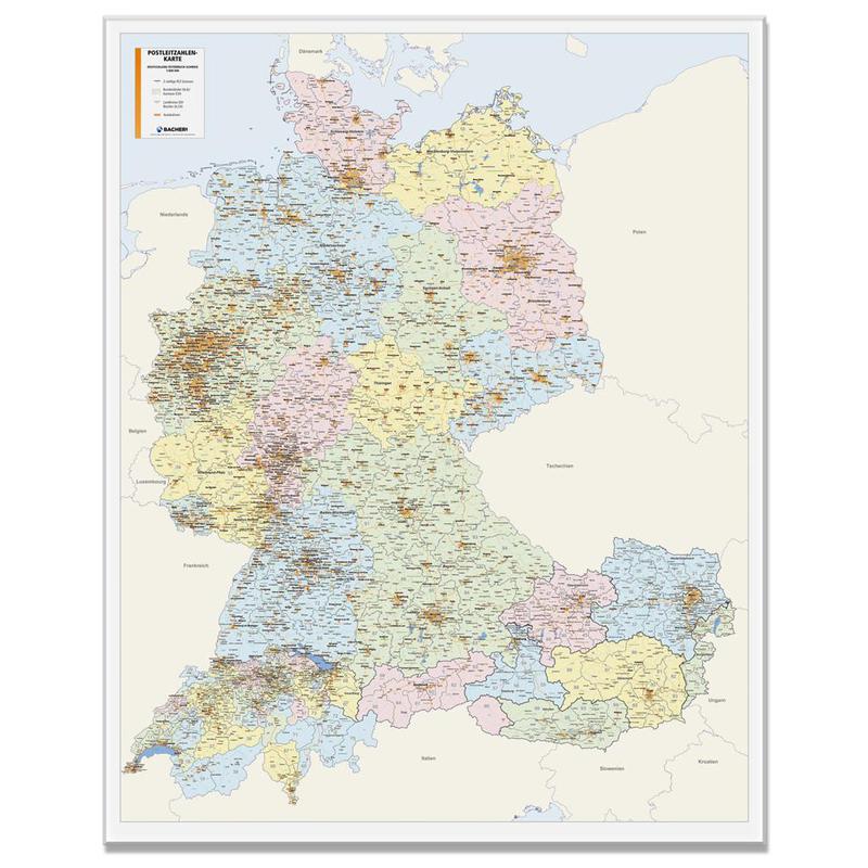 Bacher Verlag Mapa de códigos postais da Alemanha, Austria e Suíça 1:800.000