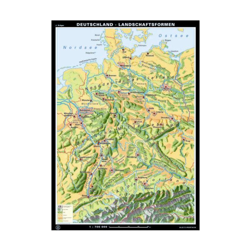 Klett-Perthes Verlag Mapa Alemanha formas de relevo / formas da paisagem (ABW) 2 lados