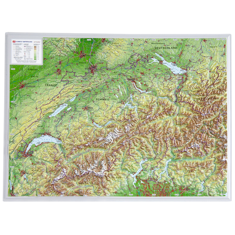 Georelief Mapa 3D relief map of Switzerland, small (in German)