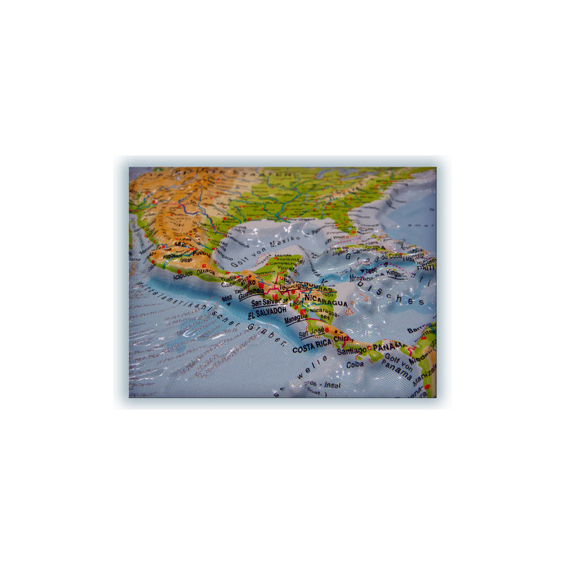 geo-institut Mapa mundial Silver line physical relief map of the world (in German)