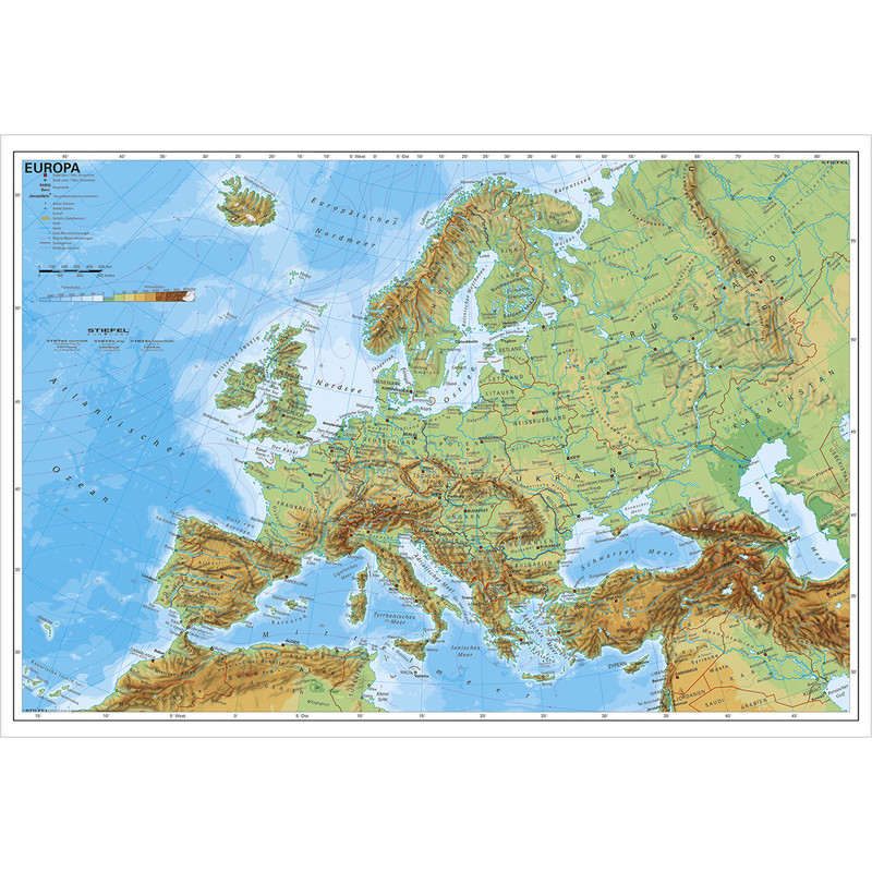 Stiefel mapa de continente Europe physically
