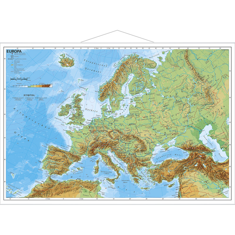 Stiefel mapa de continente Europe physically