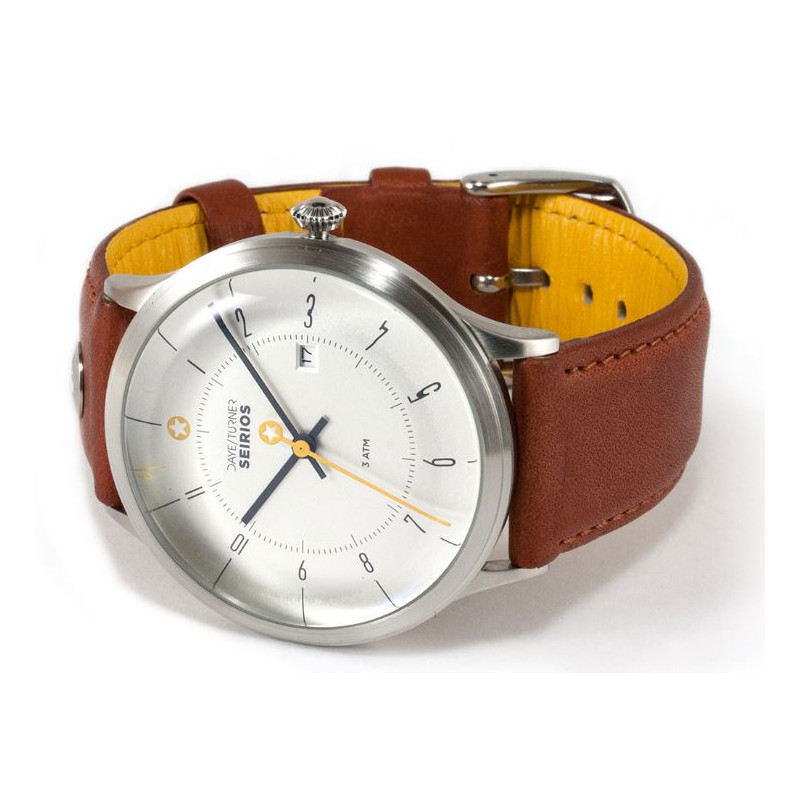 DayeTurner Relógio SEIRIOS men's analogue silver watch - light brown leather strap