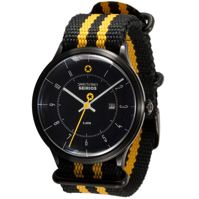 DayeTurner Relógio SEIRIOS men's black analogue watch - nylon black/yellow strap