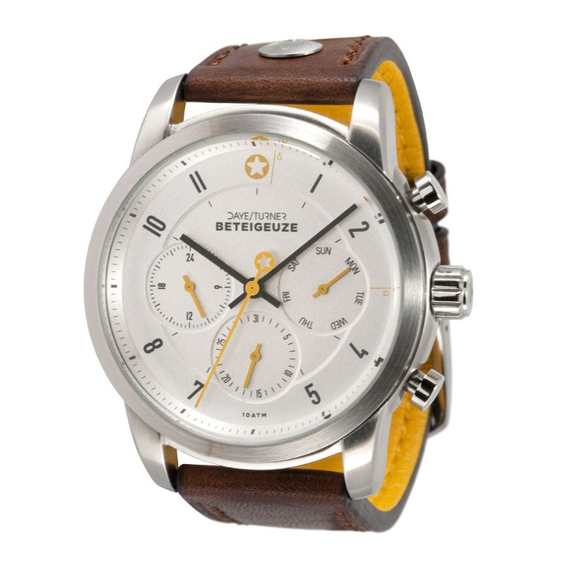 DayeTurner Relógio BETELGEUZE men's analogue silver watch - dark brown leather strap