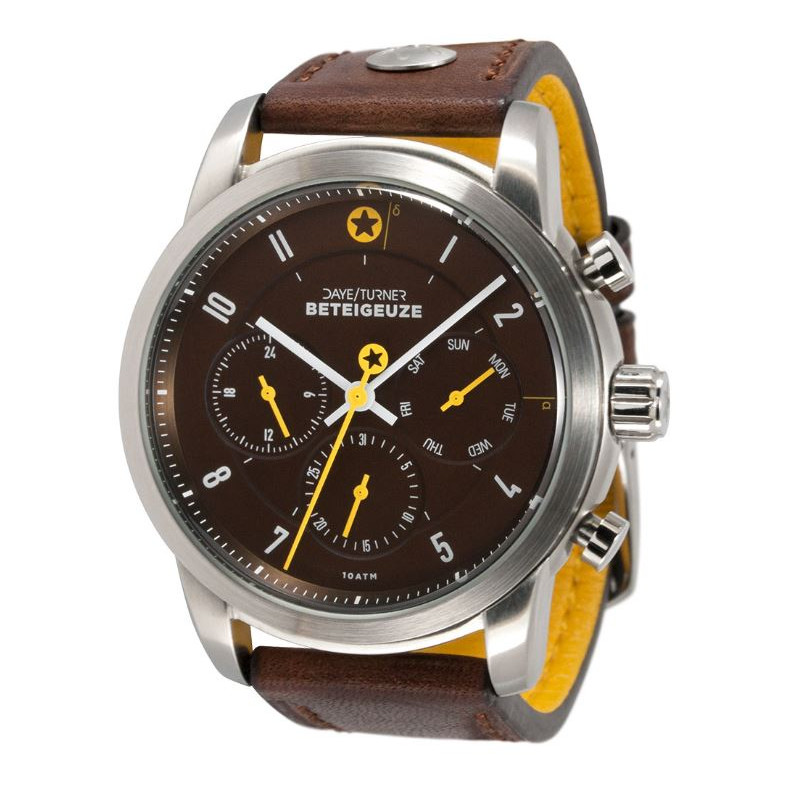 DayeTurner Relógio BETELGEUZE men's silver-brown analogue watch - dark brown leather strap