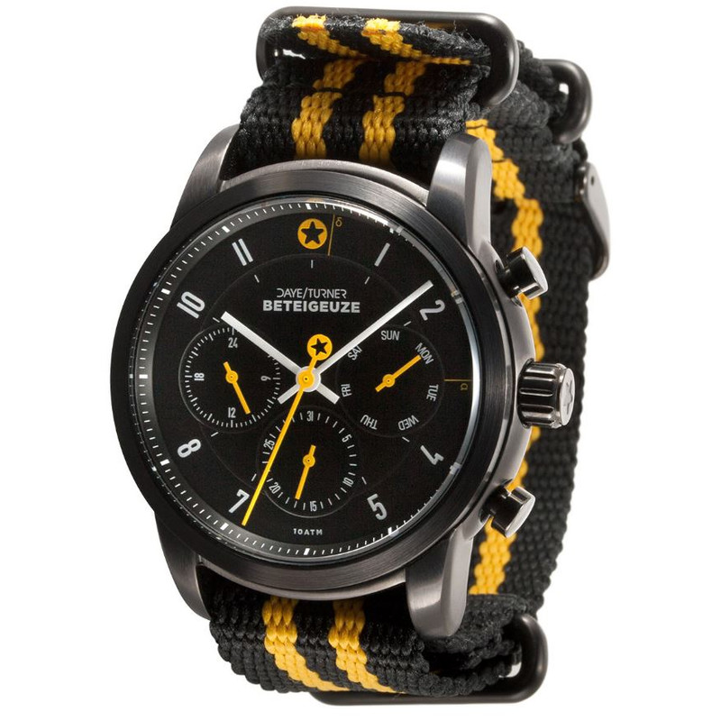 DayeTurner Relógio BETELGEUZE men's analogue watch, silver - nylon, black/yellow strap
