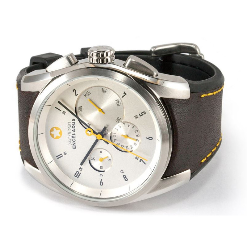 DayeTurner Relógio ENCELADUS men's silver analogue watch - dark brown leather strap