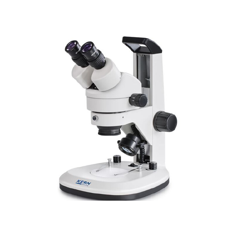 Kern Microscópio estéreo zoom OZL 467, bino, Greenough, 0,7-4,5x, HWF10x20, 3W LED