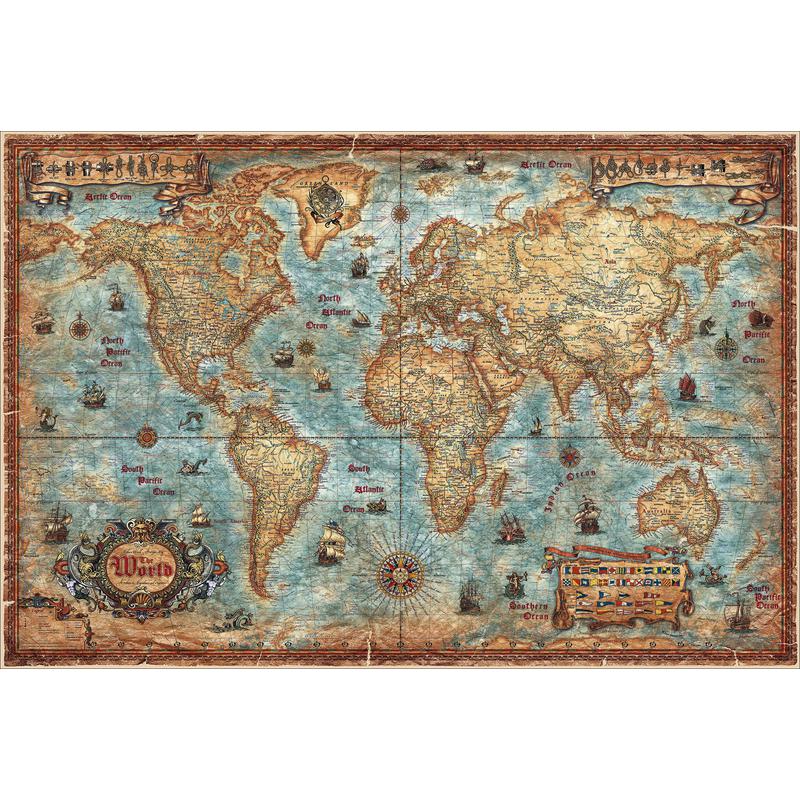 RayWorld Mapa do mundo moderno em estilo antigo da