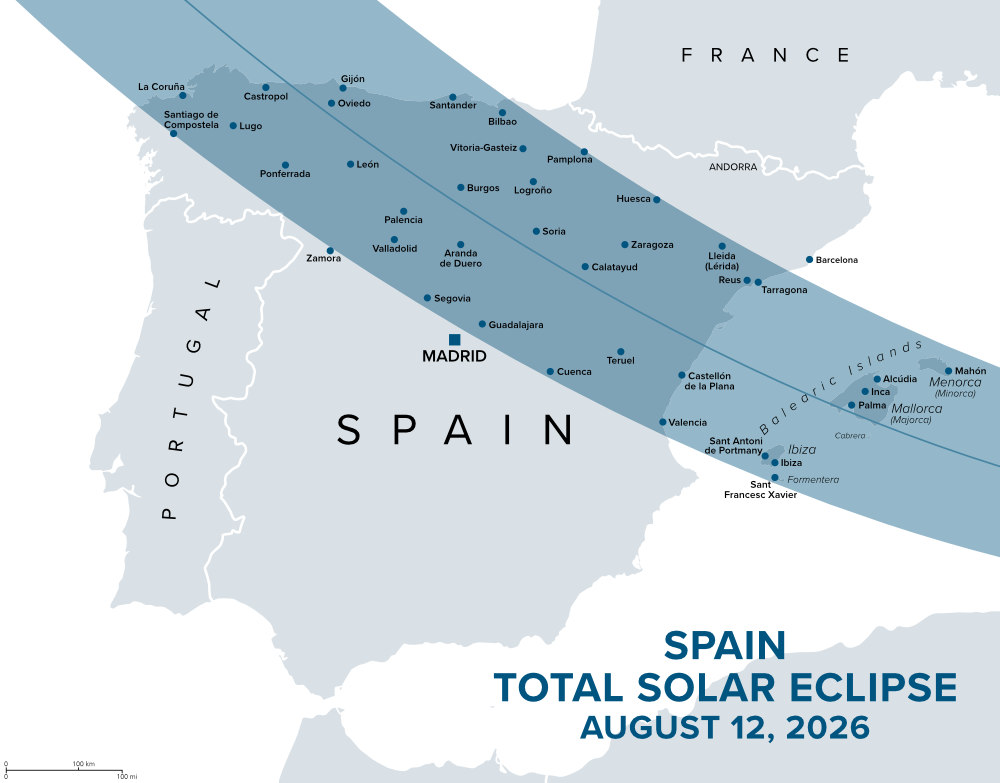 Informações sobre o eclipse total de Sol de 12 de agosto de 2026 na Europa