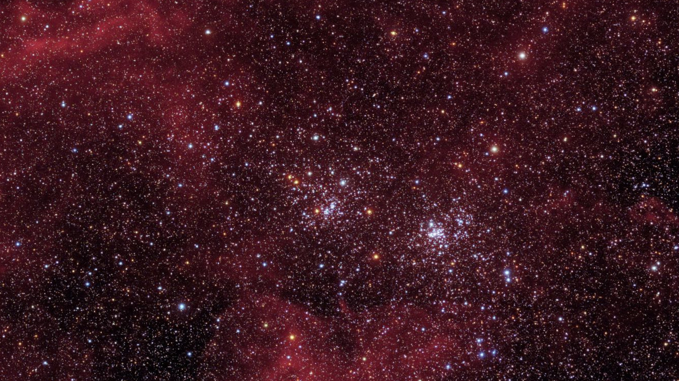O aglomerado estelar binário h e χ Perseu captado com um refrator de 4 polegadas com 545 mm de distância focal. Fabian Neyer / CCD Guide 