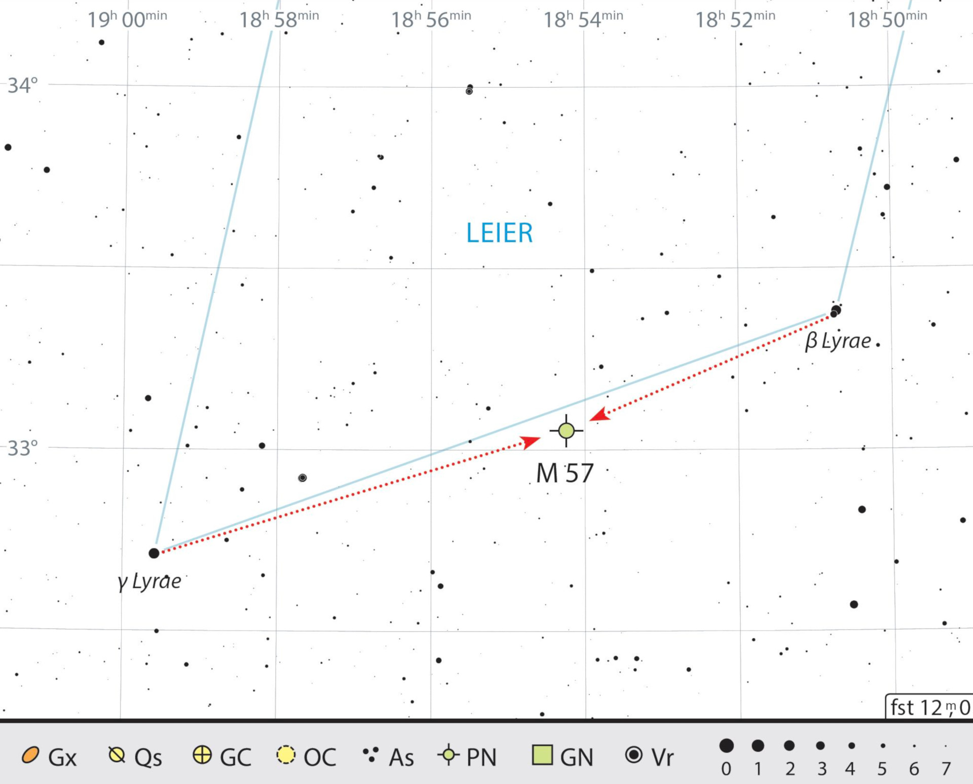 Mapa de procura da Nebulosa do Anel, na constelação Lyra. J. Scholte 