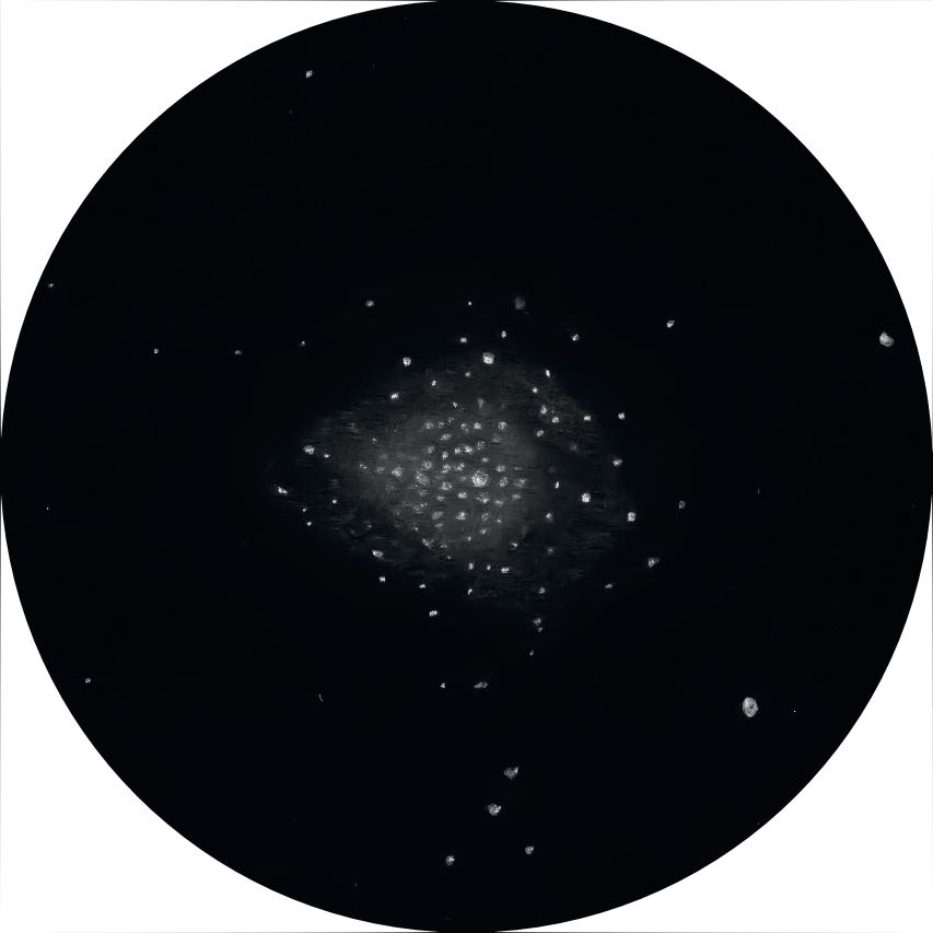 Desenho de Messier 71 com um telescópio newtoniano de 14 polegadas com uma ampliação de 114×. Oliver Stein
