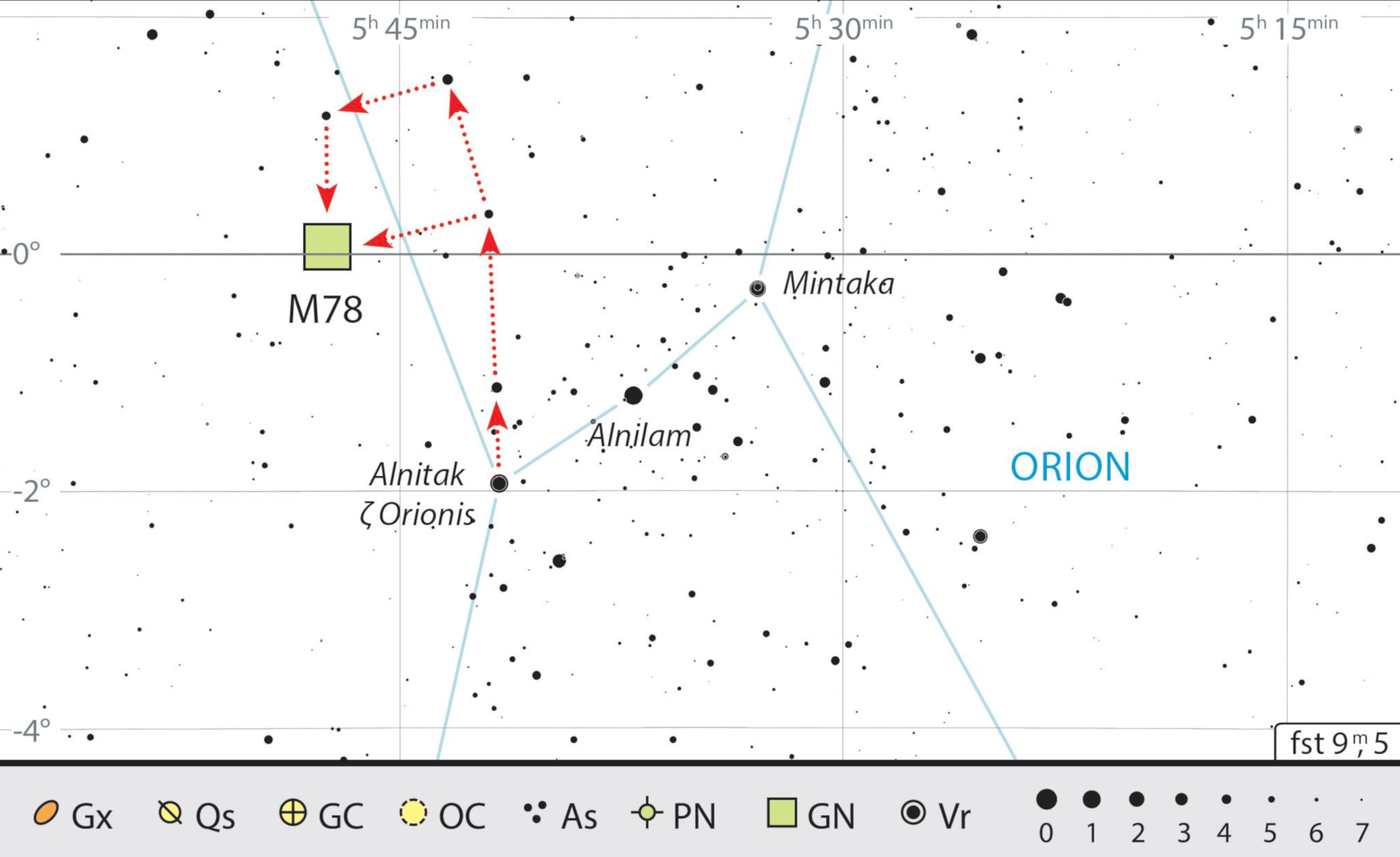 Mapa de procura para M 78 em Oríon. J. Scholten 