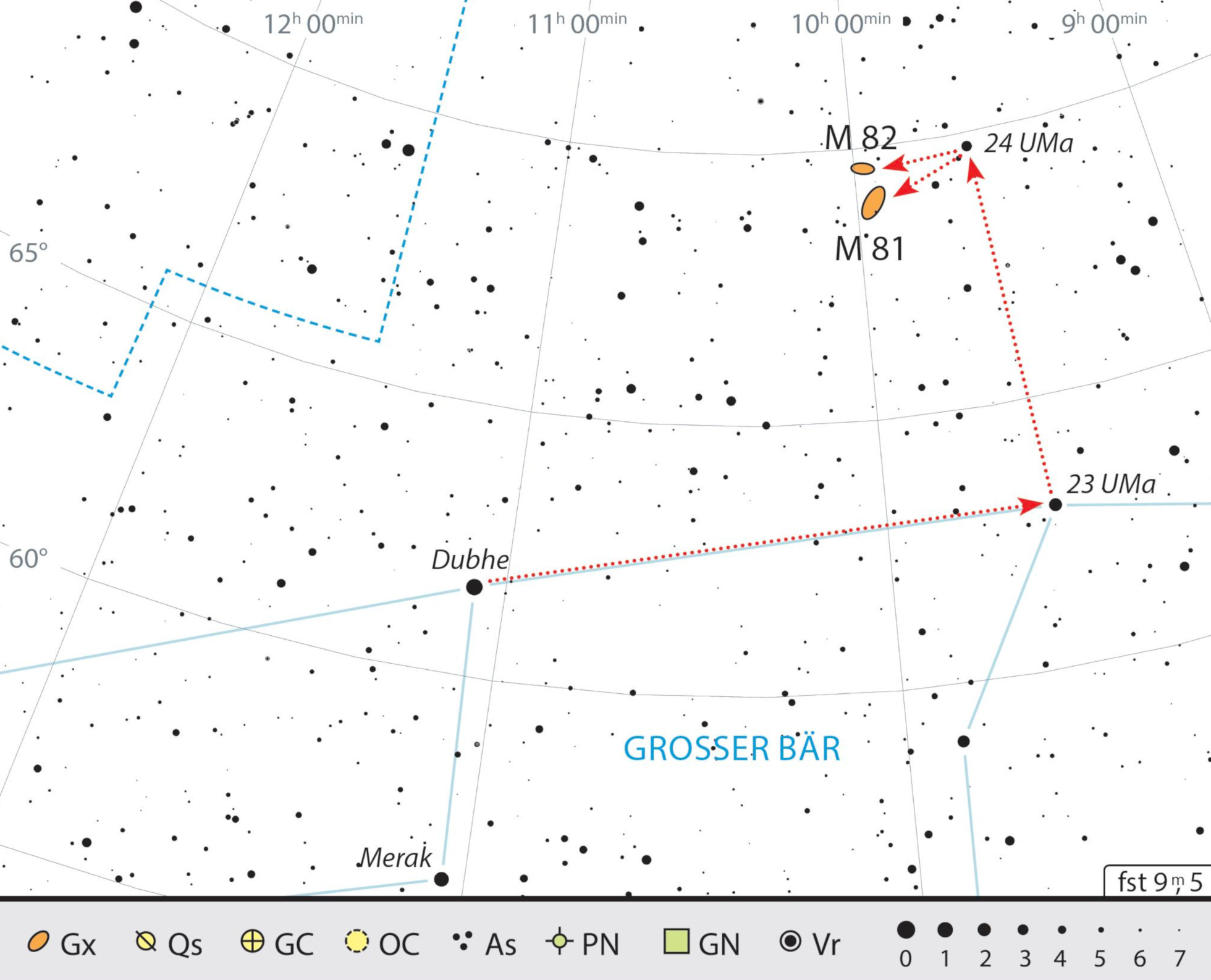 Mapa de procura para M81 e M82 na constelação Ursa Maior. J. Scholten