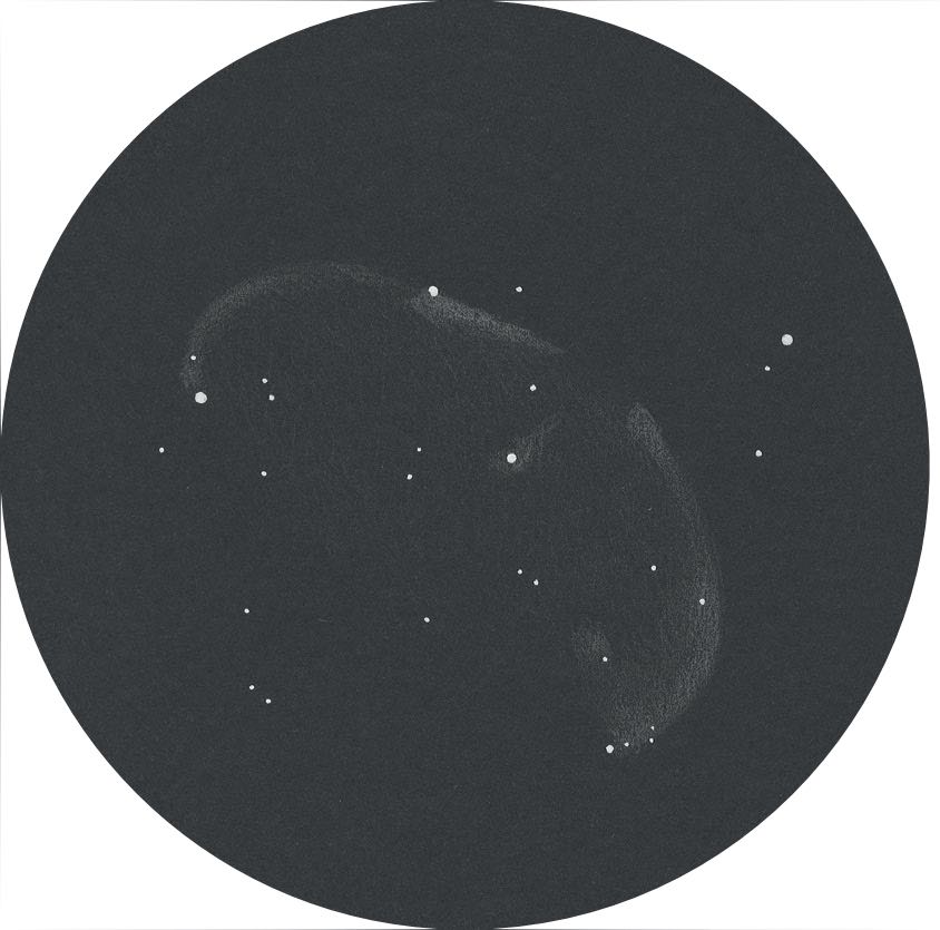 Imagem de NGC 6888 num céu campestre ligeiramente iluminado com um newtoniano de 600 mm. Daniel Spitzer 