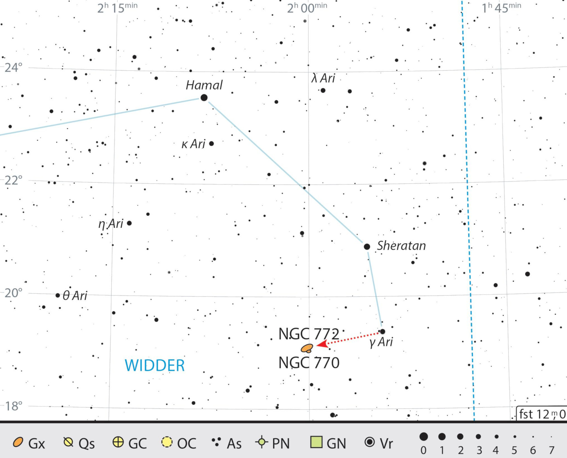 Mapa de procura de NGC 772 na constelação Carneiro. J. Scholten 