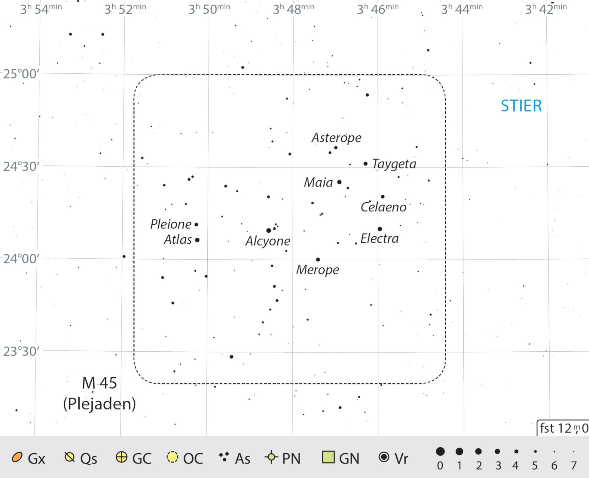 Mapa de procura para as recomendações de observação nas Plêiades. J. Scholten 