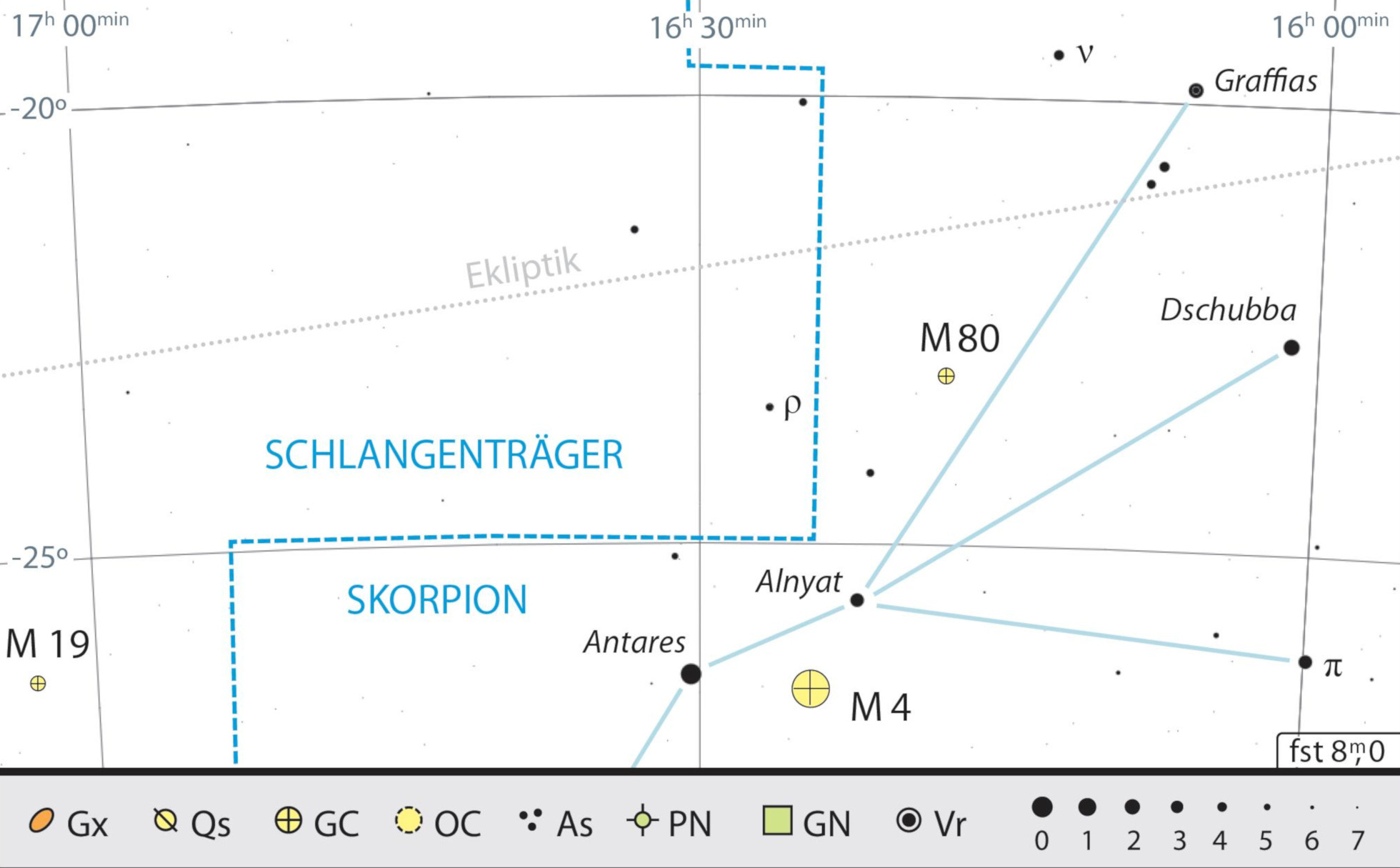 Mapa de procura para ν Scorpii e M4. Kai v. Schauroth 
