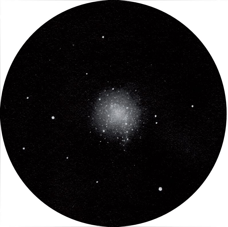 Desenho do enxame globular M 10 com um telescópio newtoniano de 4 polegadas e uma ampliação de 48 vezes. Peter Kiss 