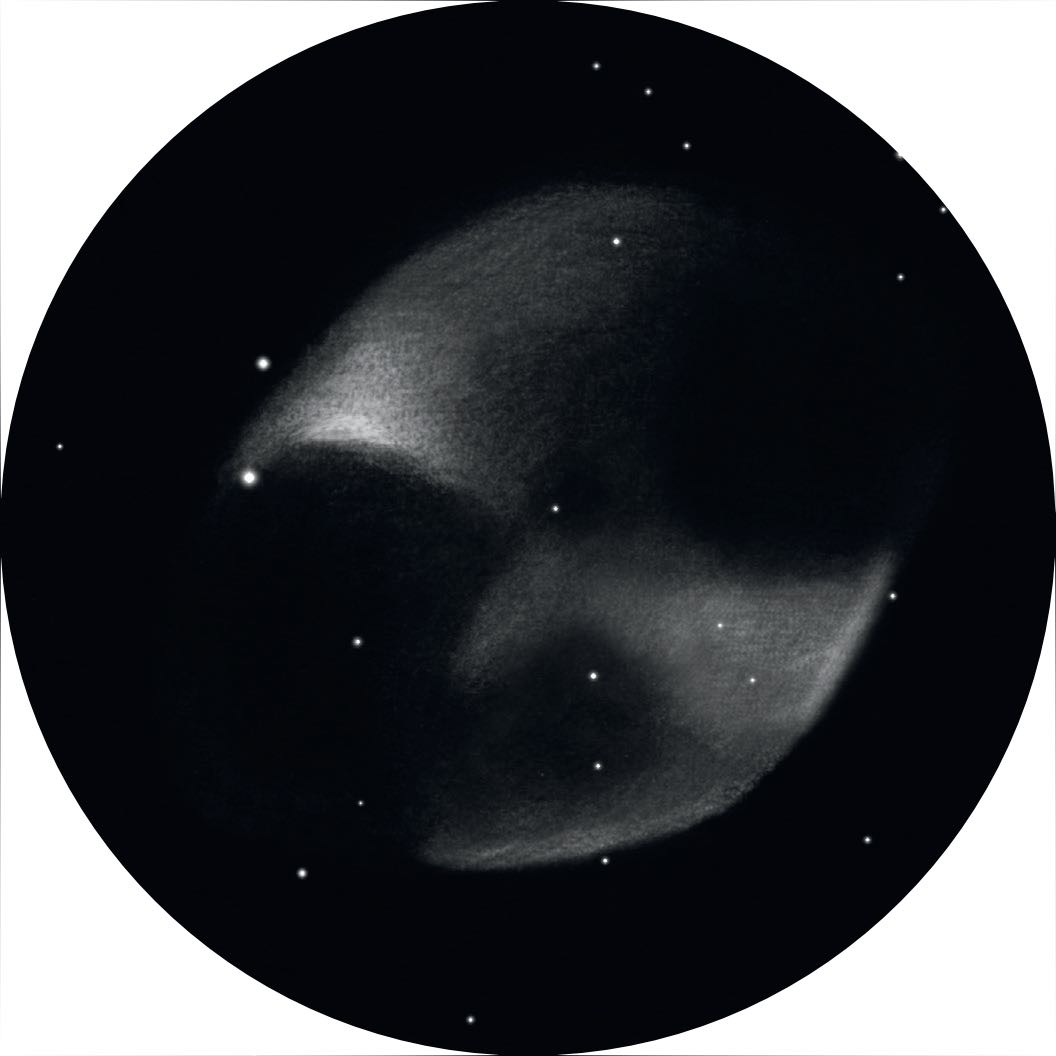 Desenho da nebulosa planetária M 27. Rainer Mannoff 