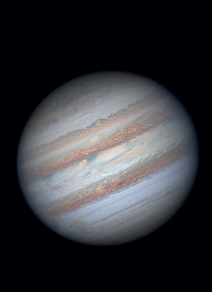 Fotografia do planeta Júpiter. Captada nos Alpes Franceses, evidenciando as faixas nebulosas do planeta. Mario Weigand