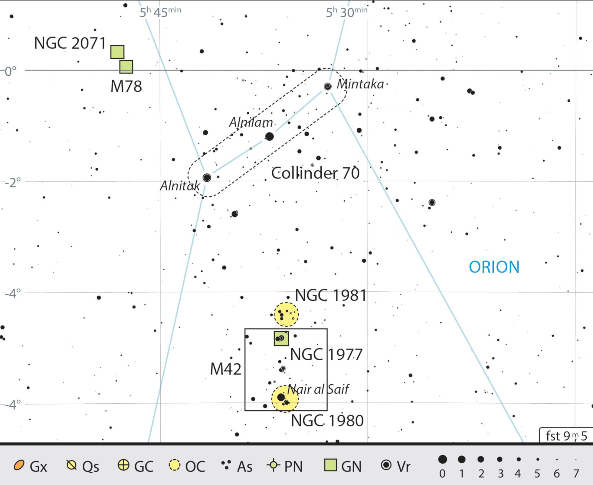 Mapa de procura para os objetos deste passeio binocular: a maior parte dos objetos deste passeio pode facilmente ser encontrada no céu estrelado. J. Scholten 
