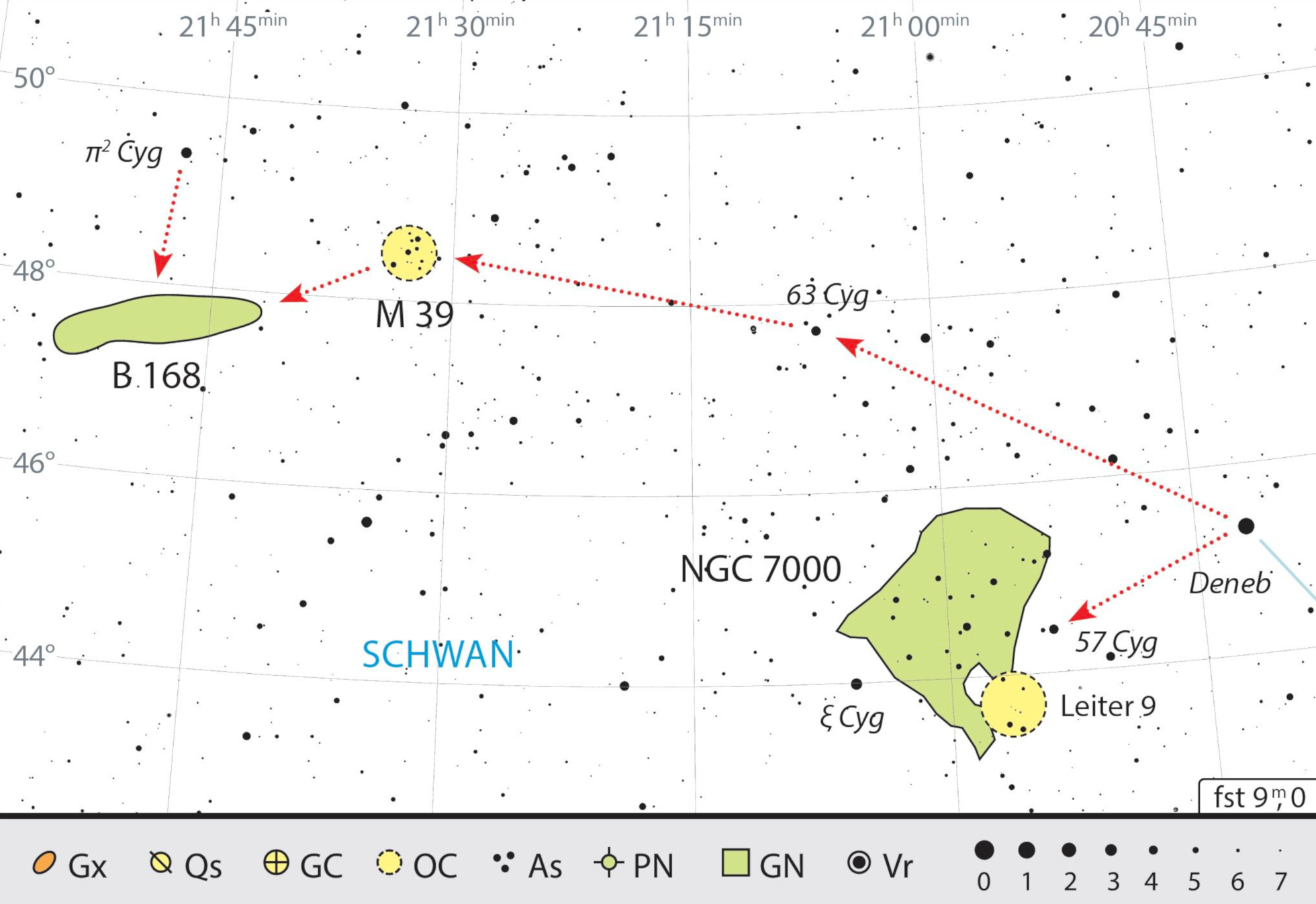 Deneb aponta o caminho para os alvos desta caminhada binocular. J. Scholten