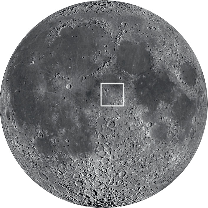 Os dois sulcos estão situados quase exatamente no centro da Lua. NASA 