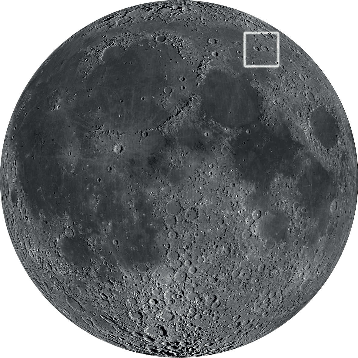 O atraente par de crateras está situado no quadrante nordeste da Lua. NASA/GSFC/Arizona State University 