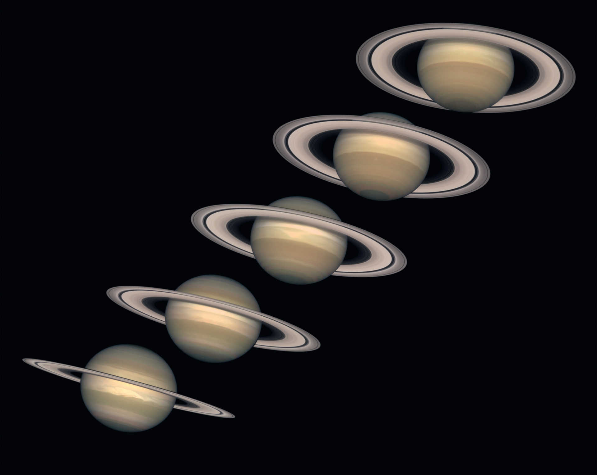 Saturno, visto a partir da Terra nos anos de 1996 a 2000. NASA and The Hubble Heritage Team (STScI/AURA)
