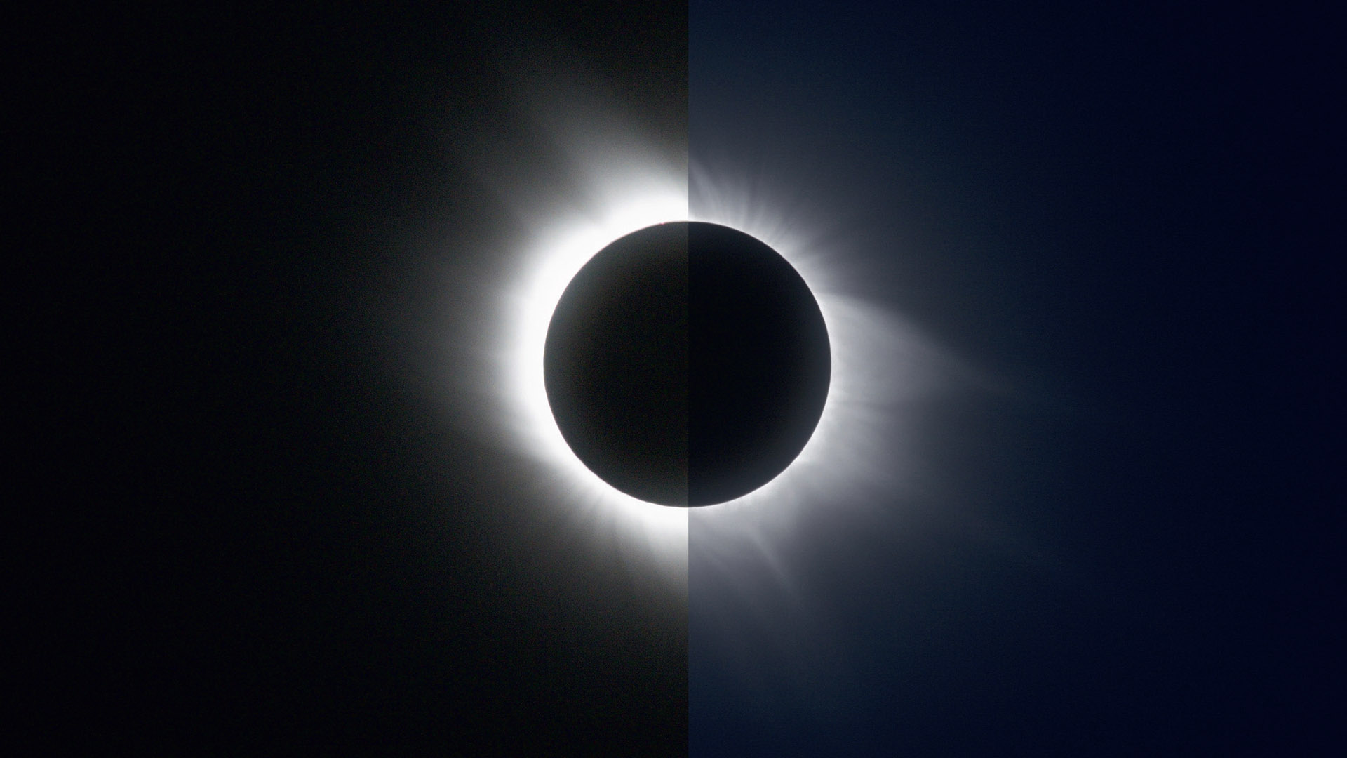 Duas vistas do eclipse solar total 2006: à esquerda, uma exposição individual com um tempo de exposição de 1/8 s e à direita, uma composição HDR de fotografias com um tempo de exposição 1/8 s até 1/1000 s. M.Weigand