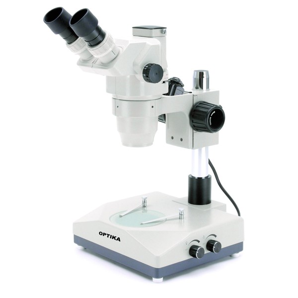 Optika   Microscópio zoom triocular SZR-10, coluna, 2 fontes de luz