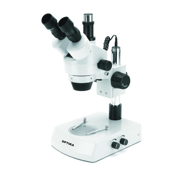 Optika   Microscópio estéreo com triocular zoom SZM-2LED 7x-45x, LED luz refletida e transmitida