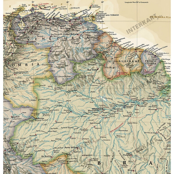 National Geographic mapa estilo antigo da América do Sul