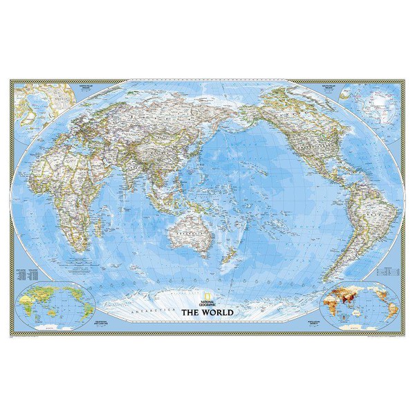 National Geographic mapa mundial político centrado no Pacífico