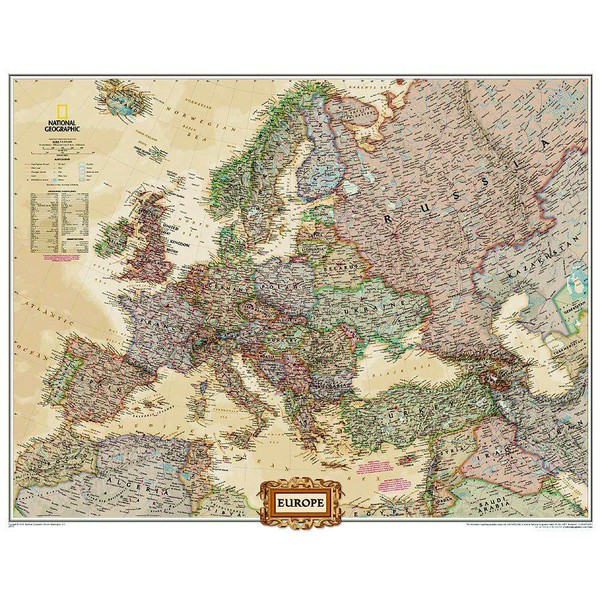 National Geographic Mapa antigo da Europa política, grande e laminado