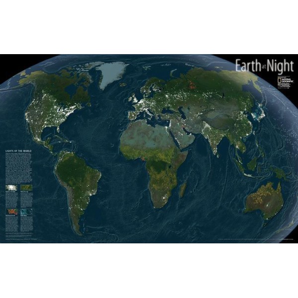 National Geographic Terra à Noite - Mapa de parede laminado
