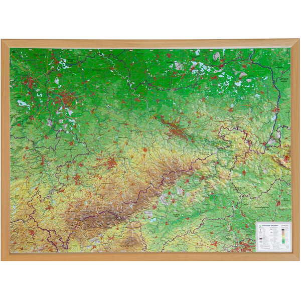 Georelief Mapa regional Saxónia