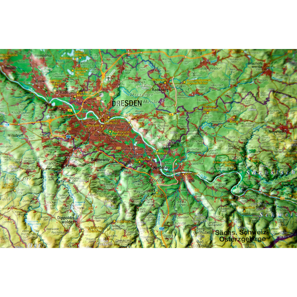Georelief Mapa regional Saxónia