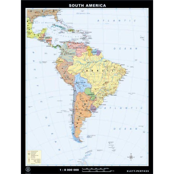 Klett-Perthes Verlag Mapa de continente América do Sul física / política (P) 2 lados