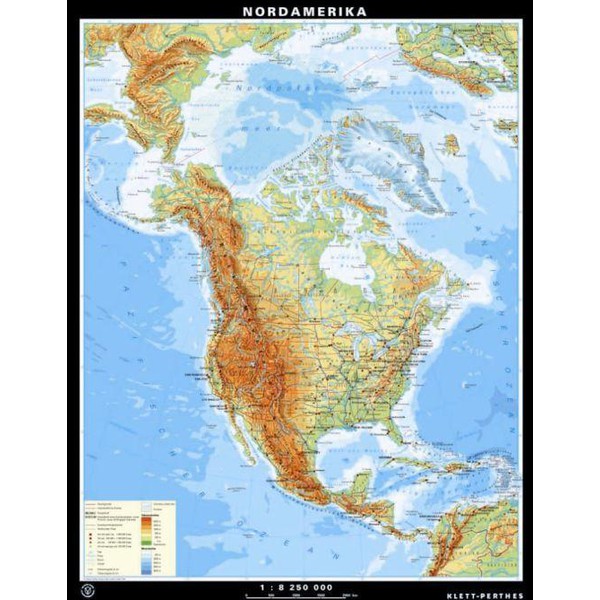 Klett-Perthes Verlag mapa de continente América do Norte física / política (P) 2 lados