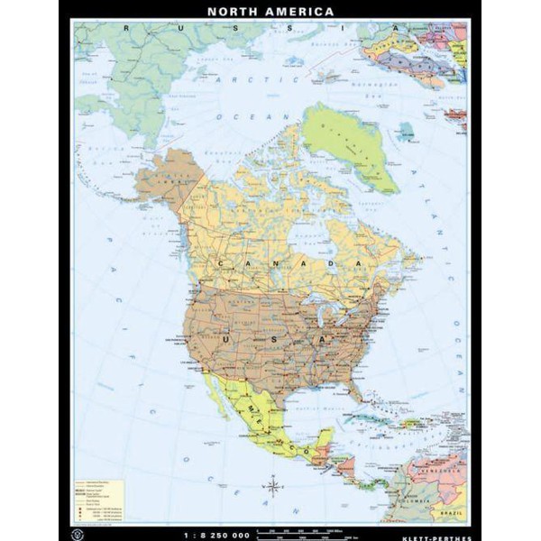 Klett-Perthes Verlag mapa de continente América do Norte física / política (P) 2 lados