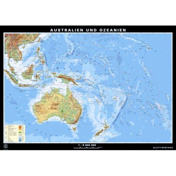 Klett-Perthes Verlag Mapa de continente Austrália e Oceania físicas / políticas (P) 2 lados