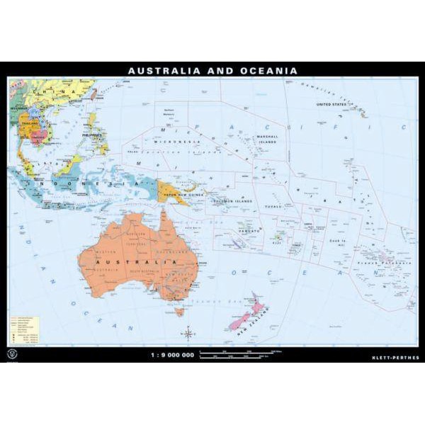 Klett-Perthes Verlag Mapa de continente Austrália e Oceania físicas / políticas (P) 2 lados